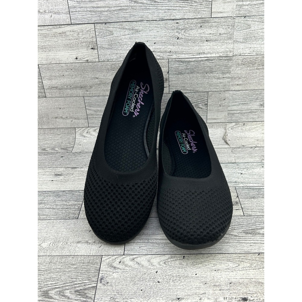 Skechers 158198 Stretch Fit Air-Cooled Memory Foam Ballet Flats Black Women Sz 9